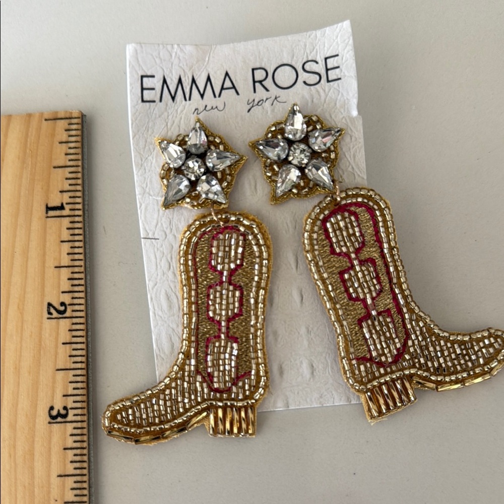 Emma Rose New York Gold and Red Boot Earrings